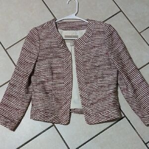 BANANA REPUBLIC Women's Size 2 Petite Burgundy & Cream Pleated Blazer Jacket